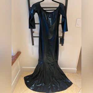 Black, Leather, Long Dress